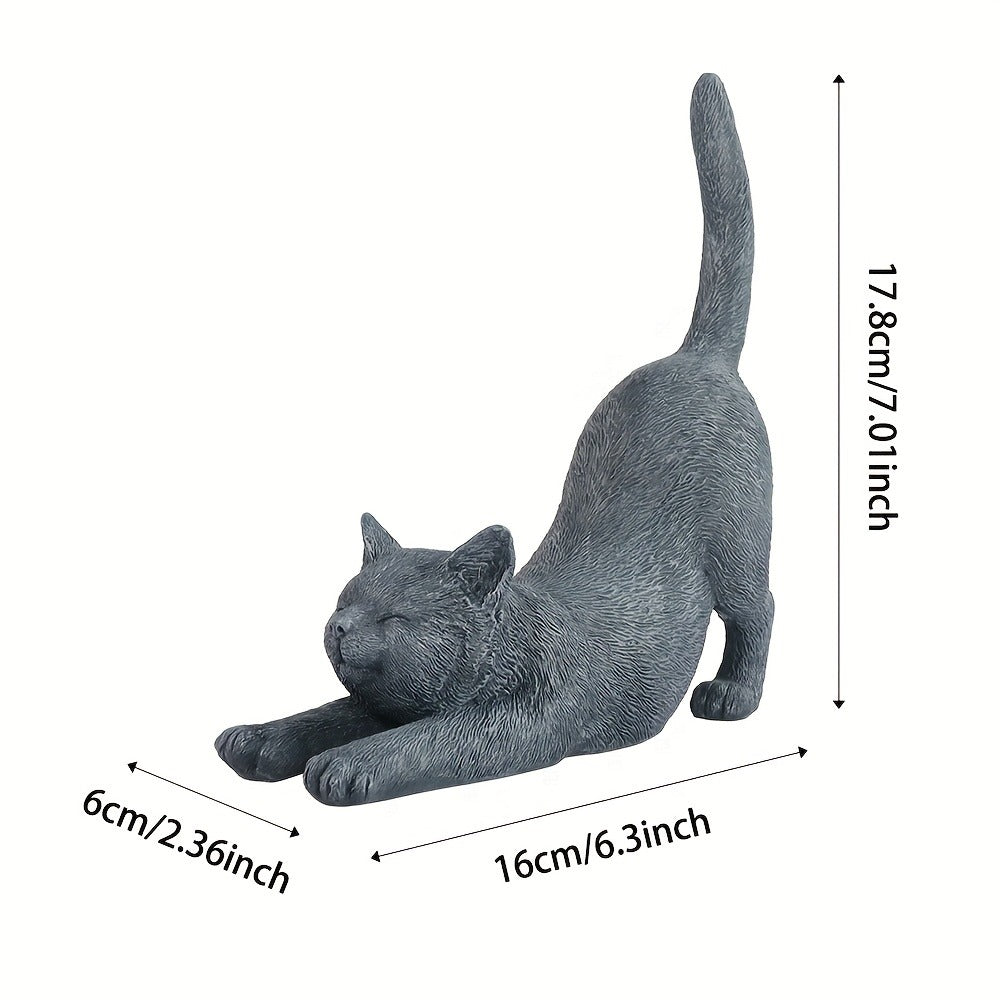 Yoga Cat Statue Hand-Painted Stretching Cat Figurine Grey Resin Decorative Sculpture for Home Office Garden Indoor Outdoor Decor Cat Lover Gift High-Quality Finish Stylish Ornament