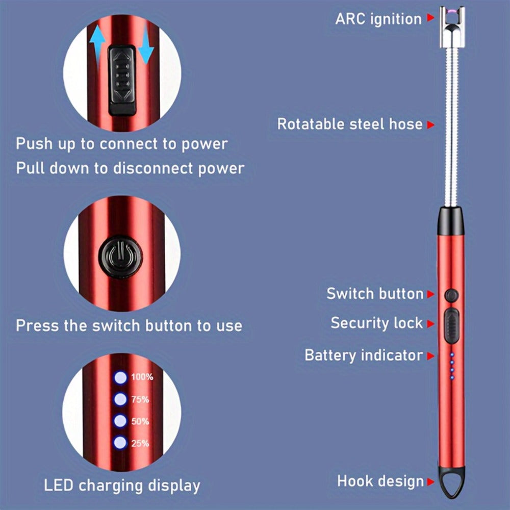 USB Rechargeable Arc Lighter 4-Pack Flameless Windproof Candle Lighter with Flexible Neck, 360¡ã Rotation, LED Battery Indicator & Safety Switch ¨C for Candles, Grill, Camping, BBQ, Aromatherapy