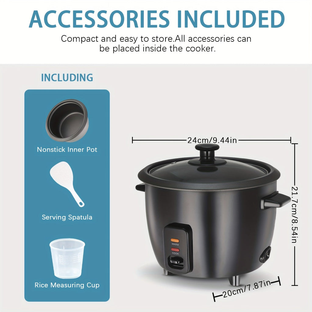 Rice Cooker 6-Cup Non-Stick with Yogurt Maker Function - 3-Cup Uncooked Grain Cooker with Removable Non-Stick Pot Auto Keep Warm One-Touch Operation, Compact Electric Rice Cooker for Home Dorm Office Black