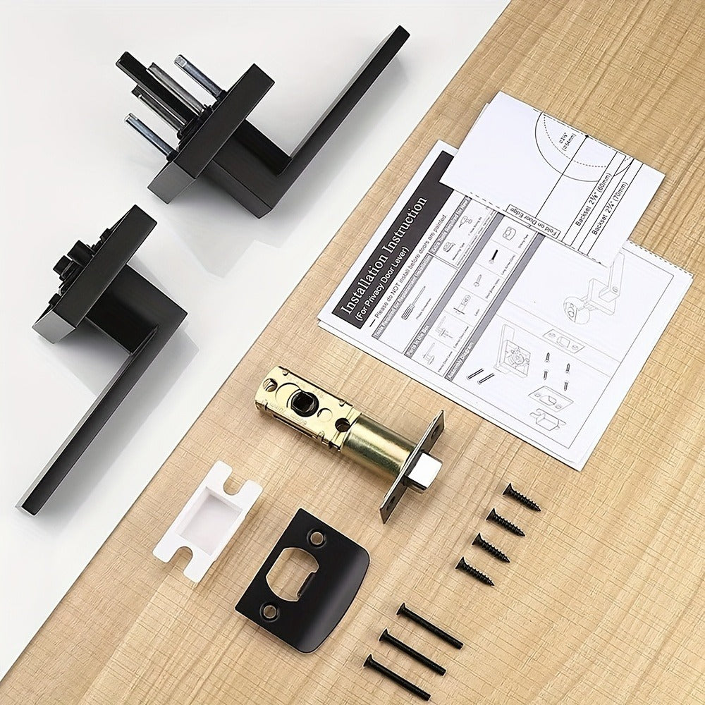 Matte Black Square Door Handle Set ¨C Interior Passage Door Knob for Hall & Closet, Heavy-Duty Left & Right Hand Compatible, Modern Hardware