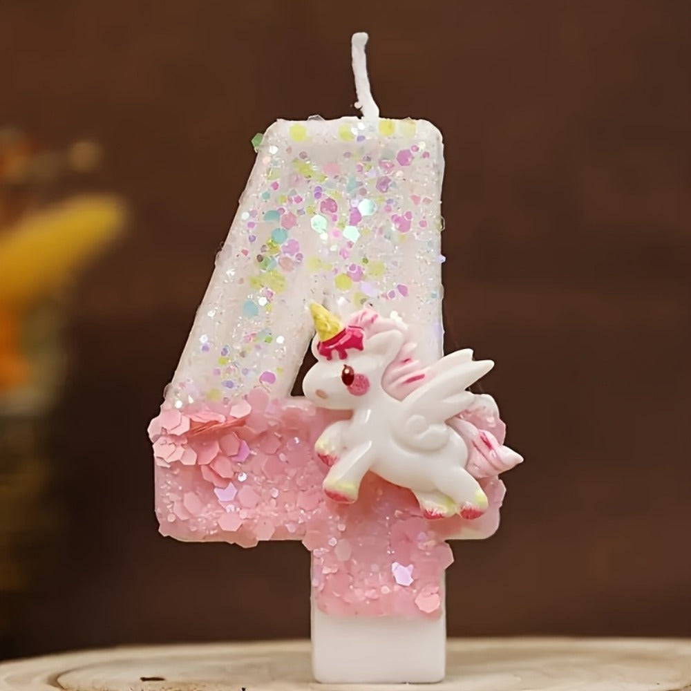 Unicorn Number Cake Topper 0-9 Birthday Party Decoration Glitter Figure Candle Topper for Birthday Anniversary Wedding Christmas Halloween Table Decor