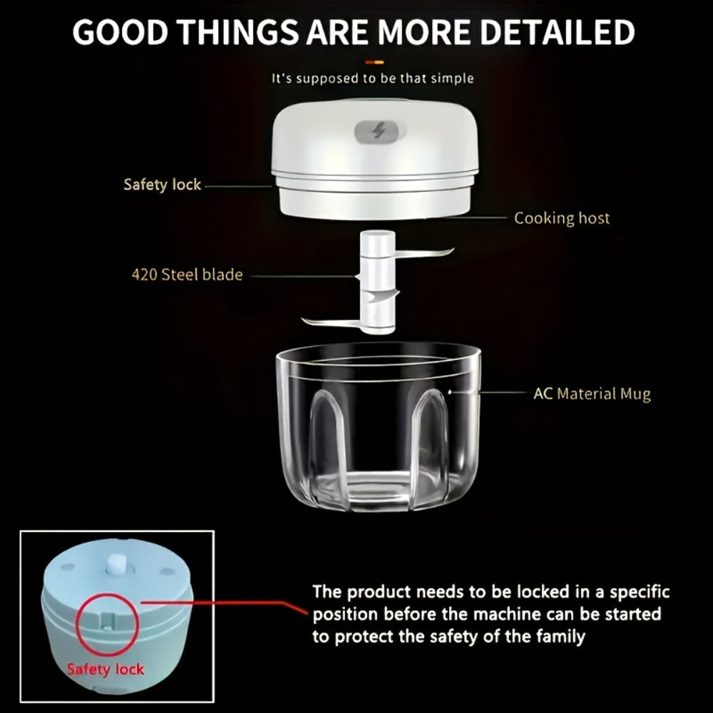 Electric Garlic Chopper & Mini Food Processor ¨C Rechargeable USB Portable Garlic Mincer with 2-Cup Container | Multi-Function Meat Grinder Vegetable Chopper Kitchen Gadget for Garlic Onion Ginger