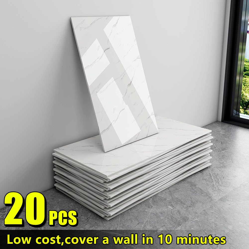 Marble Peel and Stick Wall Panels Self-Adhesive 3D Decorative Tiles - Glossy Marble Sheets for Bathroom Kitchen Living Room - Removable Vinyl Planks White Grey Black Imitation Stone DIY Home Decor