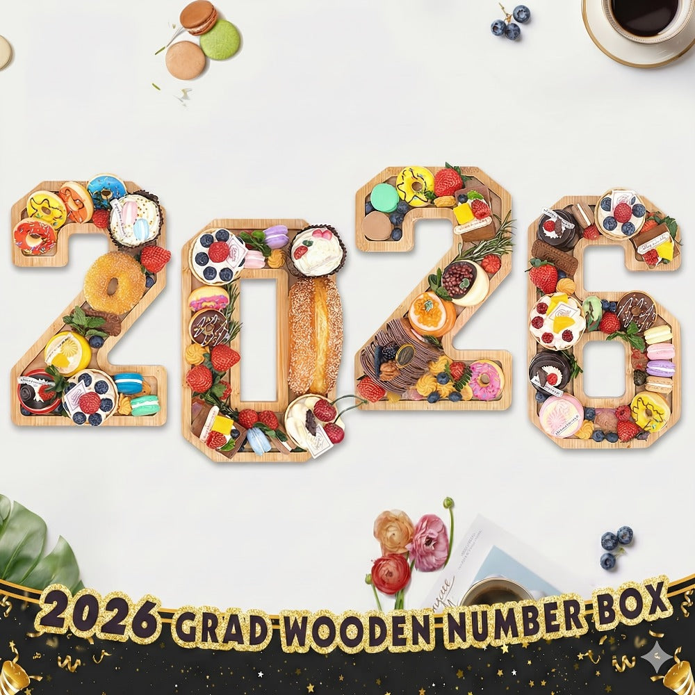 Graduation Charcuterie Board Decorations 4pcs Wooden Number Box with 14 Balloons ¨C 2026 GRAD Fillable Party Supplies