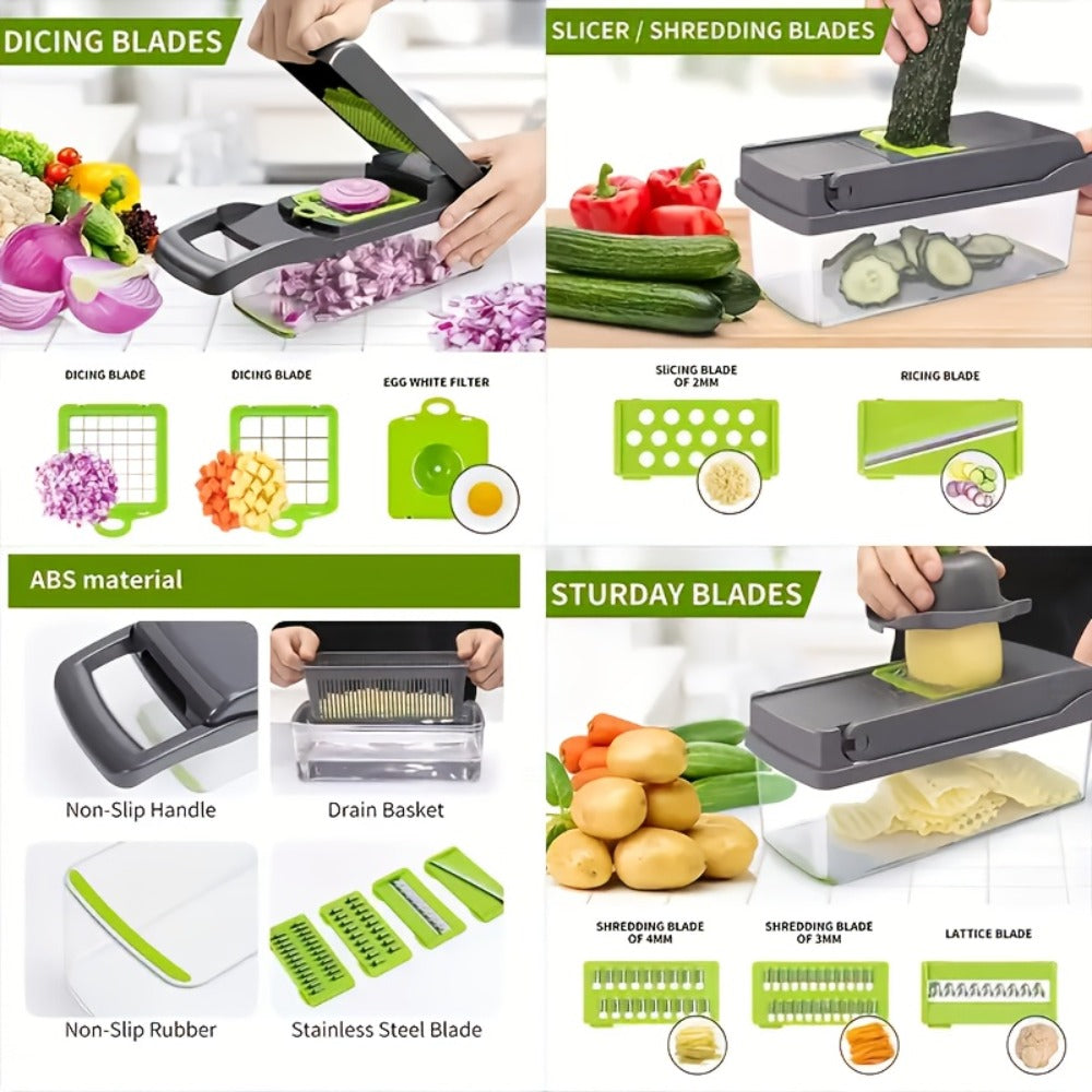 Vegetable Chopper Multifunctional Food Slicer Dicer Cutter 8 Blades Kitchen Tool Set