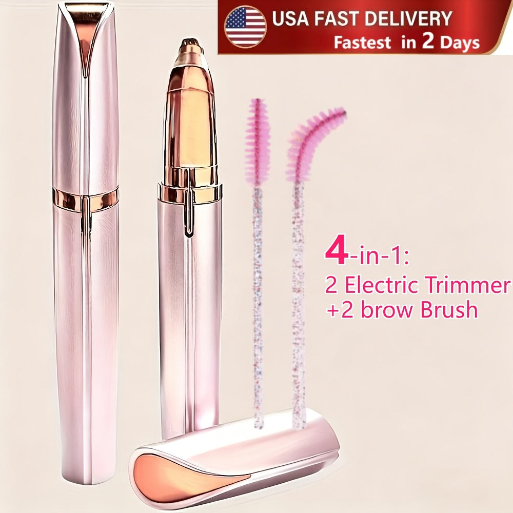 Electric Eyebrow Trimmer for Women 2 Pack, USB Rechargeable Painless Precision Eyebrow Razor Pen, Portable Hair Remover for Face Lip Leg Armpit ¨C Pink White Colorful