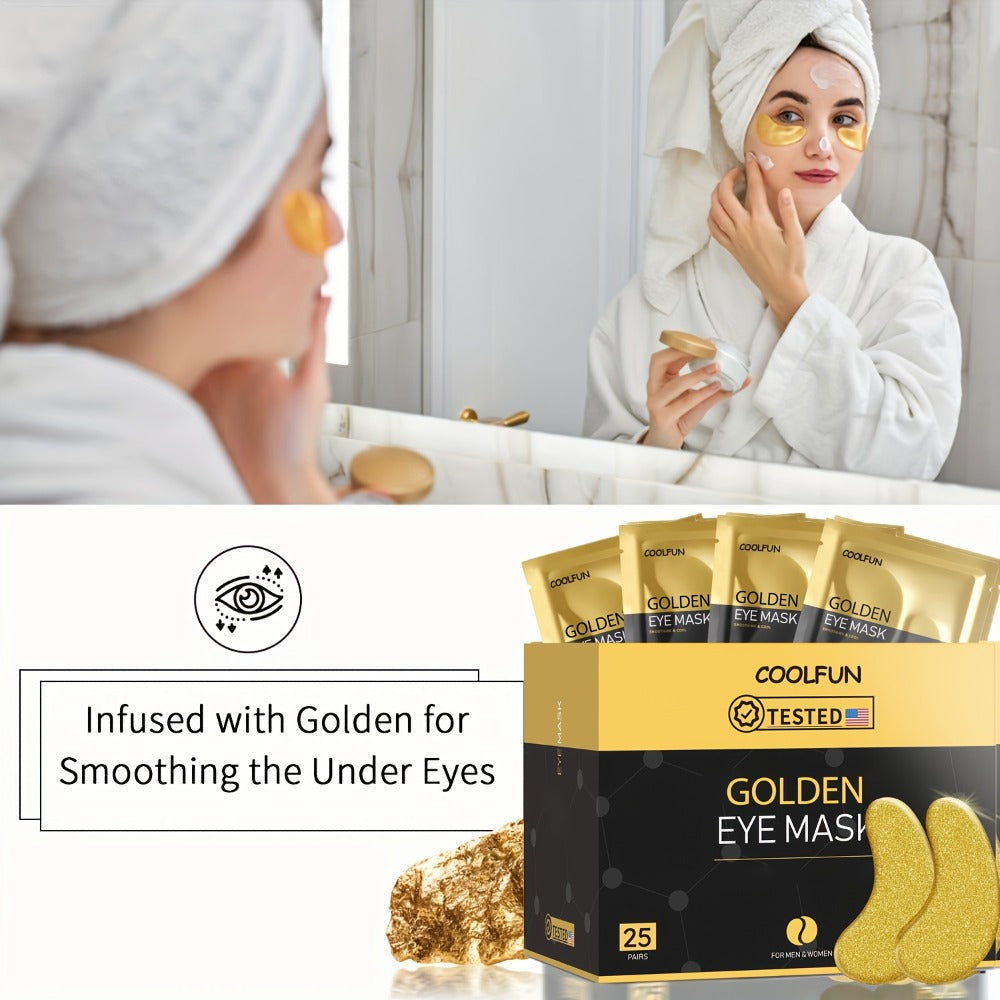 24K Gold Eye Patches 25 Pairs Collagen Under Eye Mask with Glycerin Hydrating Eye Pads for Dark Circles Puffiness Anti-Aging Eye Treatment for Men and Women All Skin Types Wedding Party Skincare