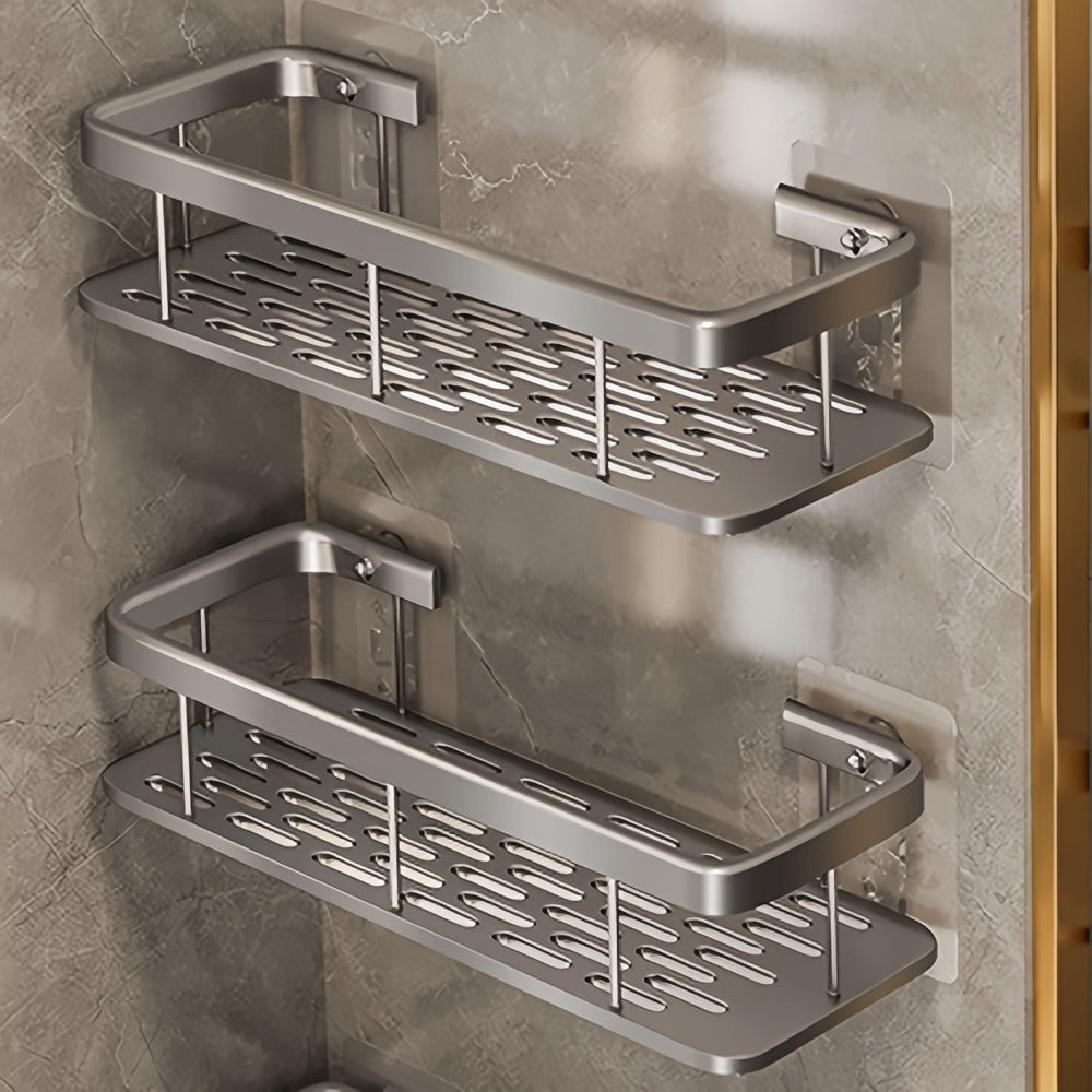 Shower Caddy Wall Mounted Stainless Steel 2-Pack - Rust-Resistant 2-Tier Bathroom Shelf Organizer, Corner Storage Rack for Shower Bathtub Accessories, Space-Saving Bathroom Caddy - Black & Silver
