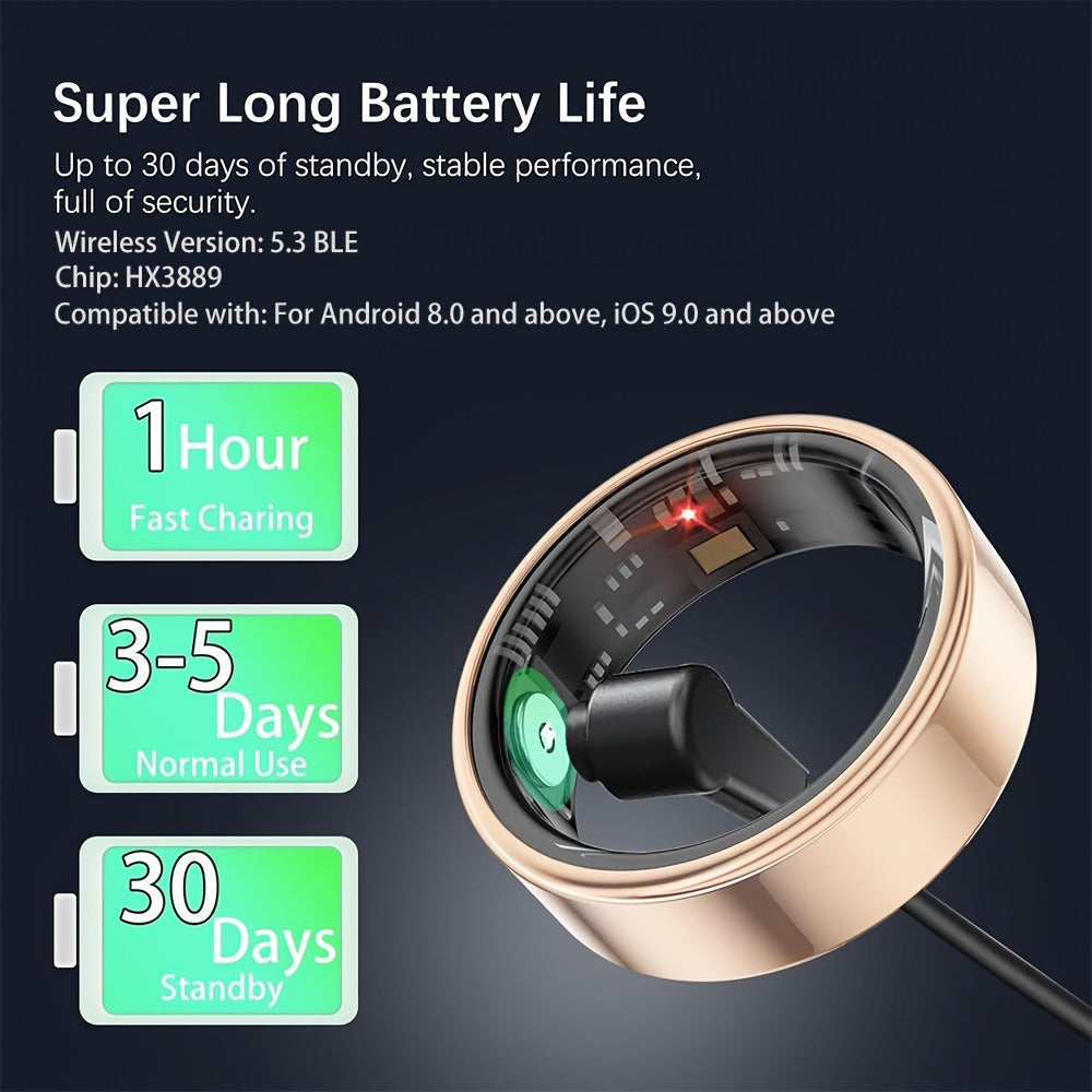 Health Monitoring Smart Ring for Women & Men ¨C Fitness Activity Tracker with Sleep, Calories, Steps, HRV & Menstrual Cycle, Bluetooth 5.3, IP68 Waterproof, iOS & Android