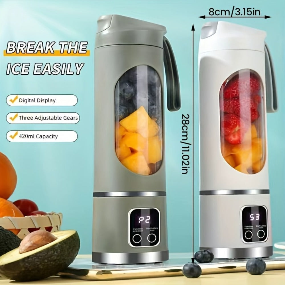 Portable Juicer USB Rechargeable with LED Display - Handheld Personal Blender for Smoothies, Juice & Ice Crush, Li-Ion Battery Powered Mini Juicer Cup for Home, Gym, Travel & Outdoor, Multiple Styles