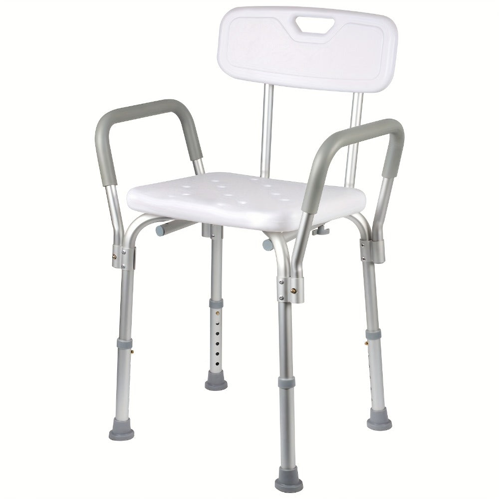 Shower Chair with Armrests & Backrest ¨C Height Adjustable Aluminum Bath Seat, 350 LBS Capacity, Non-Slip Rubber Feet, Cushioned Support for Elderly, Disabled & Post-Surgery, Fits Most Showers & Tubs