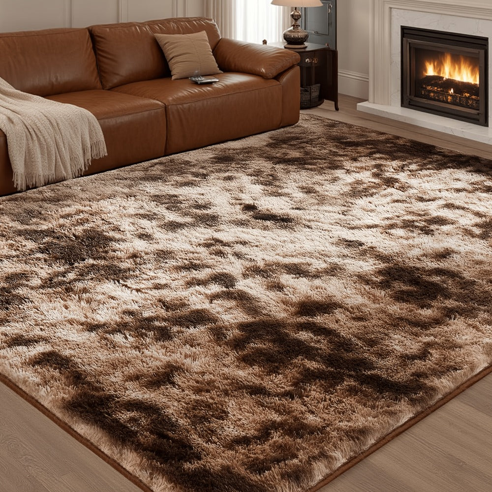Plush Shaggy Area Rug 1.6 Inch Thick Non-Slip Machine Washable Polyester Carpet - Tie-Dye & Solid Color Fluffy Rectangle Rug for Living Room, Bedroom & Study | Silicone Grip Backing | 4 Sizes Available
