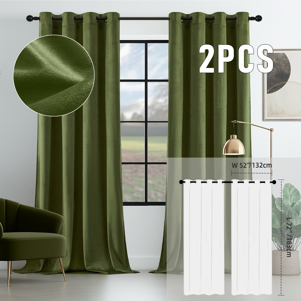 Velvet Room Darkening Curtains 2 Panels | Grommet Top Thermal Insulated Soundproof Blackout Curtains for Living Room Bedroom, Soft Solid Color Vintage Window Drapes