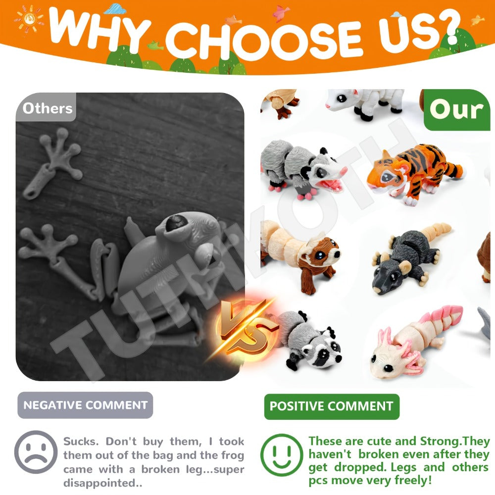 3D Printed Animal Figurines Set 21pcs, Mini Movable Joints Realistic Collectible Animal Statues for Adults, Home Office Desk Decoration Display & Gift