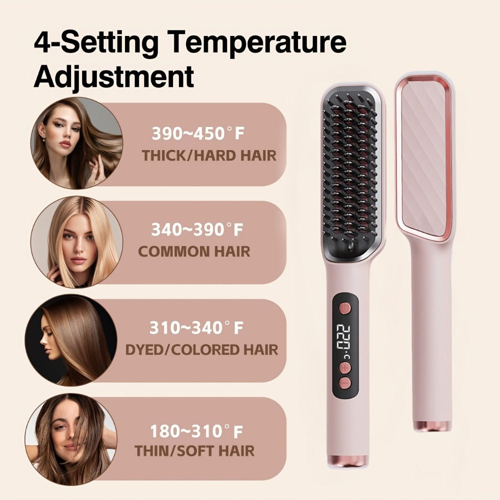 Hair Straightening Brush | 30-60 Sec Fast Heating | 3 Temperature Settings | Wide-Spaced Smooth Glide Teeth | Tangle-Free Anti-Winding Anti-Damage | Professional Hair Straightener Comb Gift for Women