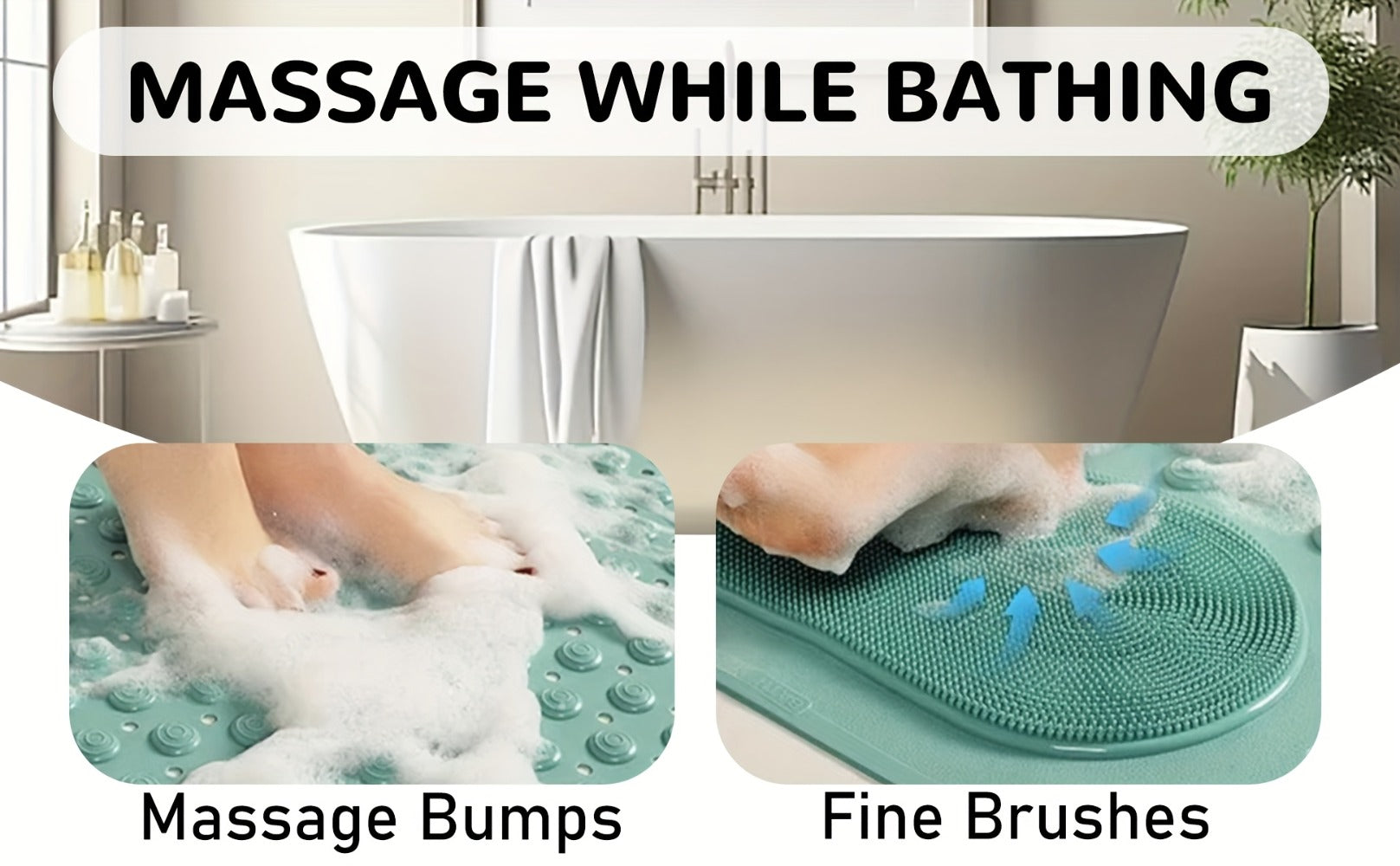 Non-Slip Bath Mat with Massage Texture Extra Large Shower Tub Mat Anti-Slip Bathtub Mat