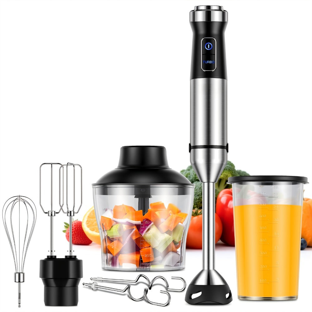 Immersion Blender Handheld 6-in-1 & 7-in-1 1000W 20-Speed Turbo ¨C Titanium Blades BPA-Free with Dough Hooks Egg Beater Whisk Beaker & Chopper | Scratch-Resistant Hand Blender Kitchen Appliance