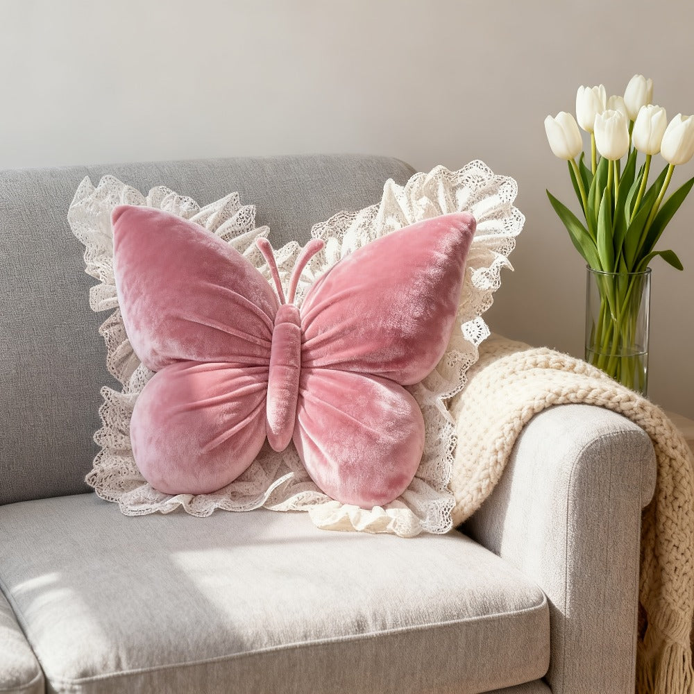 Butterfly Shaped Throw Pillow 3D Bow Decorative Cute Accent Pillow for Bed Sofa Couch Velvet Soft Polyester Fill Whimsical Home Decor Gift Multiple Colors 40x28cm