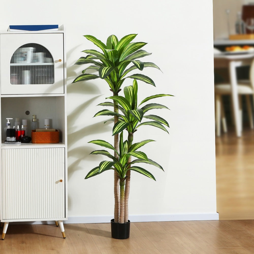 Artificial Dracaena Tree in Pot - Realistic Faux Tropical Floor Plant for Indoor & Outdoor Decor, Easy Assembly, All-Season Home Office Living Room Porch Decoration, Housewarming Gift, 4ft 5ft 6ft