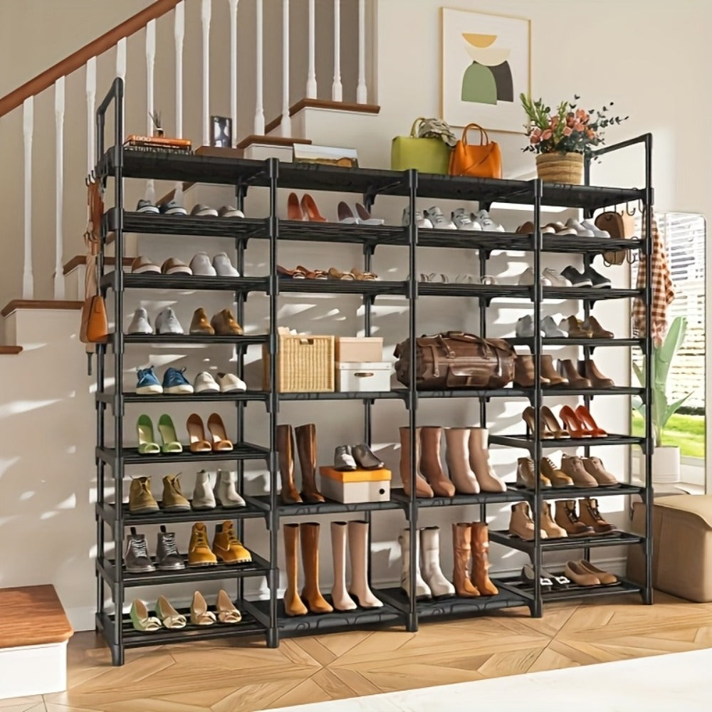 Metal Shoe Rack Organizer 4 Row 6 & 9 Tier Black | Heavy Duty Freestanding Shoe Tower Storage Shelf for Entryway Bedroom Living Room Holds 45-72 Pairs