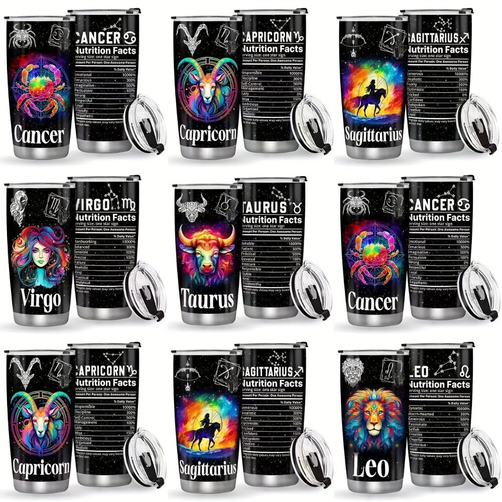 Zodiac Sign Insulated Tumbler 20oz Stainless Steel Travel Cup with Lid & Straw Hot Cold Drinks Horoscope Coffee Mug Gift for Men Women Birthday Christmas
