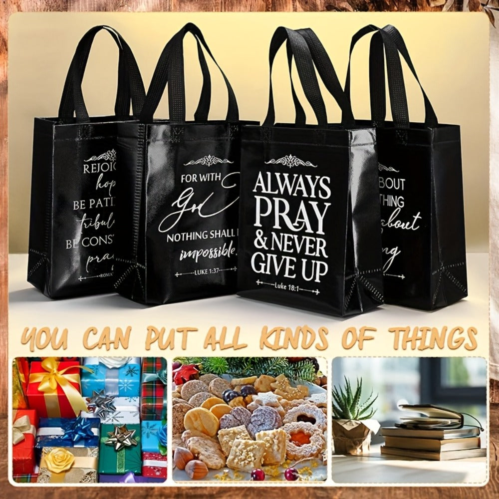 Christian Gift Bags Bulk with Handle ¨C 24/48 Pcs Bible Verse Religious Reusable Bags Medium Size for Church Visitors Baptism Wedding Party Favors Father¡¯s Day Black