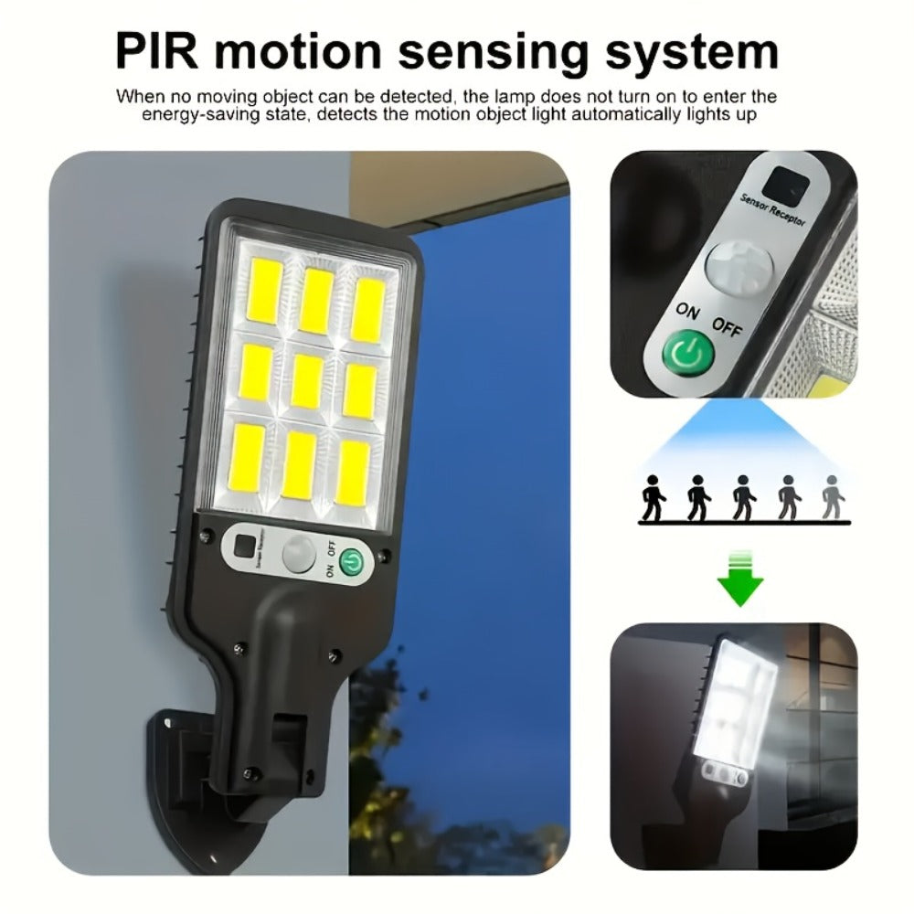 Solar Motion Sensor Security Wall Light 108COB LED ¨C Outdoor Solar Powered Street Light with Remote Control & 3 Modes | Waterproof Garden Spotlight for Patio, Porch, Door & Garage | 2/4/8pcs Pack