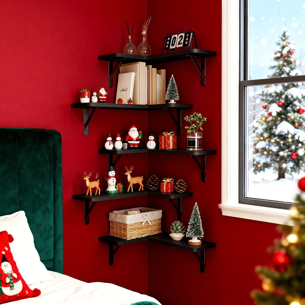 Corner Floating Shelves Wall Mounted Set ¨C Multi-Color Rustic Corner Shelf for Bedroom, Bathroom, Kitchen & Living Room