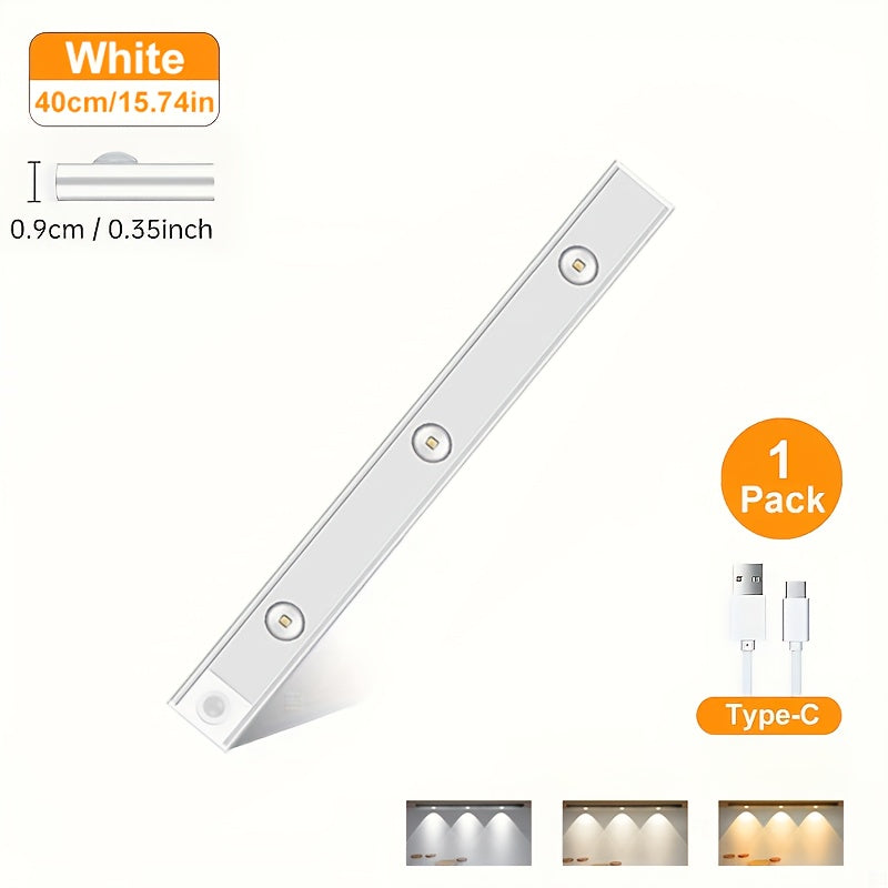 LED Motion Sensor Light USB-C Rechargeable 3 Color Temperatures Stepless Dimming Wireless Magnetic Under Cabinet Closet Night Light 1 2 4 Pack 20cm 30cm 40cm 50cm