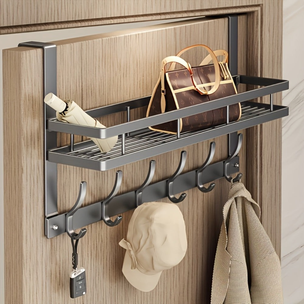 Over-the-Door Storage Rack with Hooks ¨C Metal Multifunctional Organizer for Bedroom Bathroom Kitchen, 4/5/6/8 Hook Options in Gray & Black
