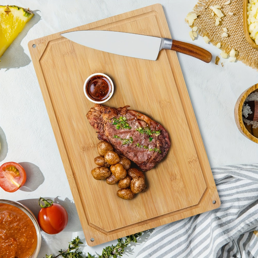 Cutting Board with Juice Groove ¨C Non-Slip Chopping Board & Cheese Platter for Meat, Cheese, Bread, Vegetables & Fruits, XL & Bamboo Options, Kitchen Gadget Gift for Home, Dorm & Holiday Gatherings