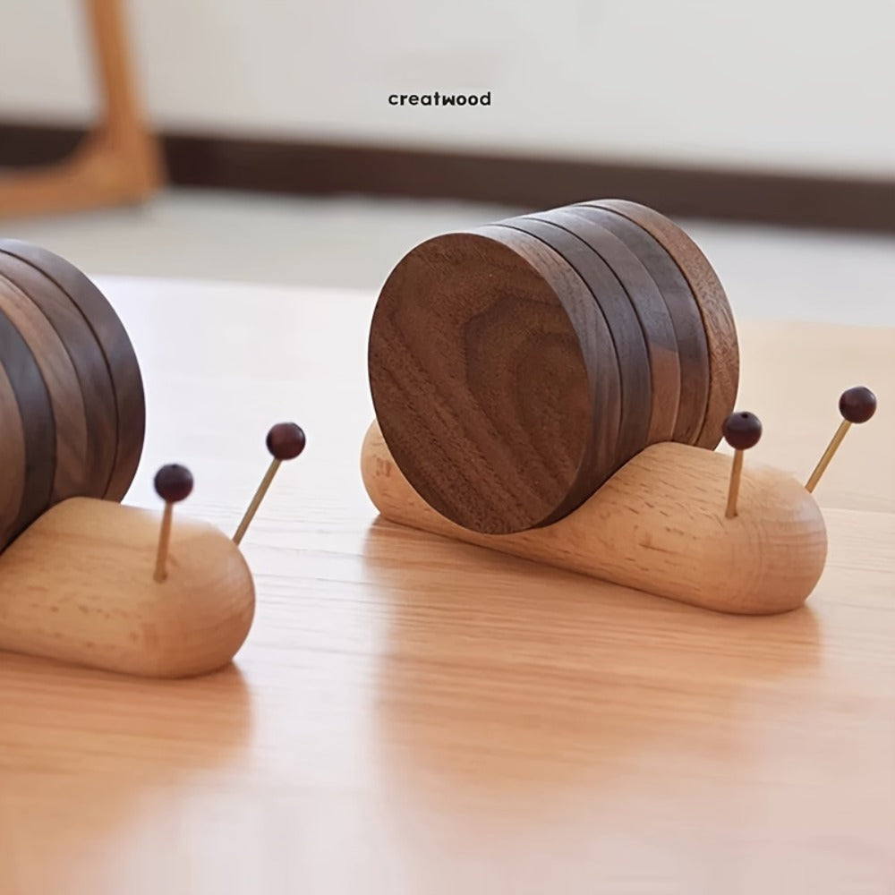 Wood Snail Coaster for Tea & Coffee | Cartoon Creative Heat Insulation Desk Decoration Coaster