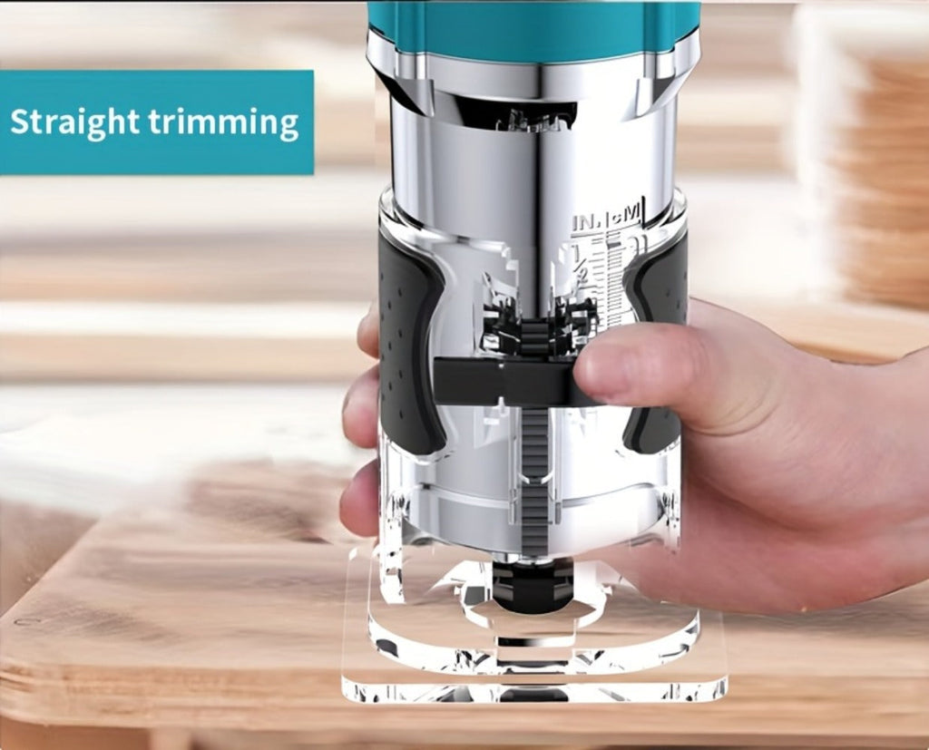Wood Router Carving Machine Electric Trimmer ¨C Wood Slotting, Drilling & Engraving Tool with Optional 15pc Milling Cutter Set, for Woodworking, Furniture Making & DIY Crafts