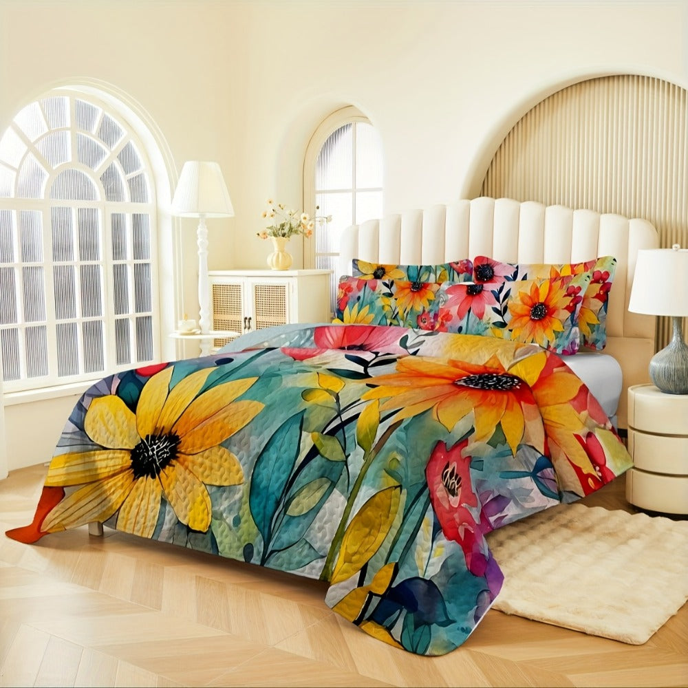 Boho Quilt Comforter Set Twin Full Queen King - Floral Bedding Lightweight Soft Microfiber Reversible Bedspread for Women Girls 2/3 Pcs All Season