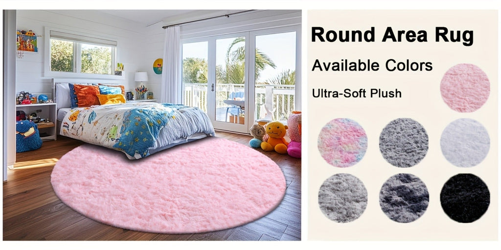 Round Shaggy Plush Rug ¨C Soft Fluffy Circular Carpet for Bedroom & Living Room, Easy Clean