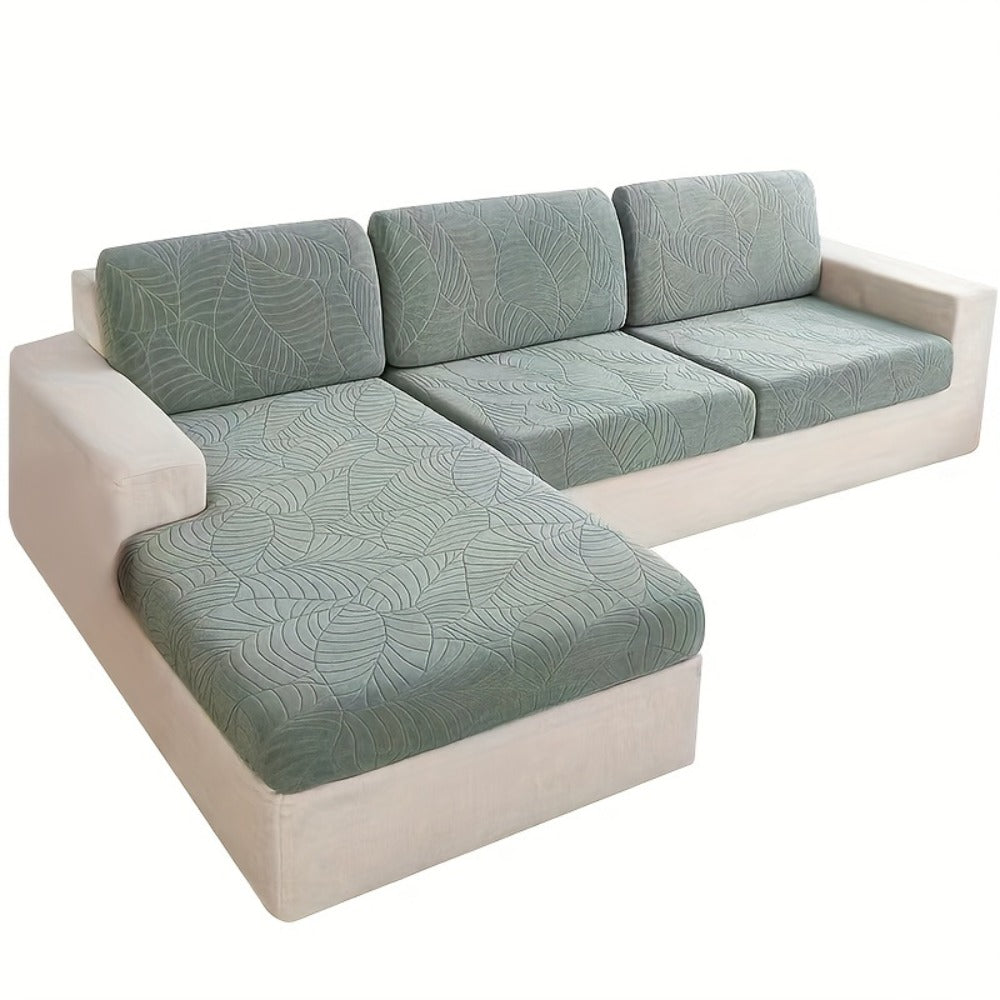 Jacquard Stretch Sofa Cover Set 6pcs Leaf Pattern High Elasticity Furniture Protective Cover with Elastic Band Easy Install Removable Washable Concubine Style Cushion Cover Home Decor Multiple Colors