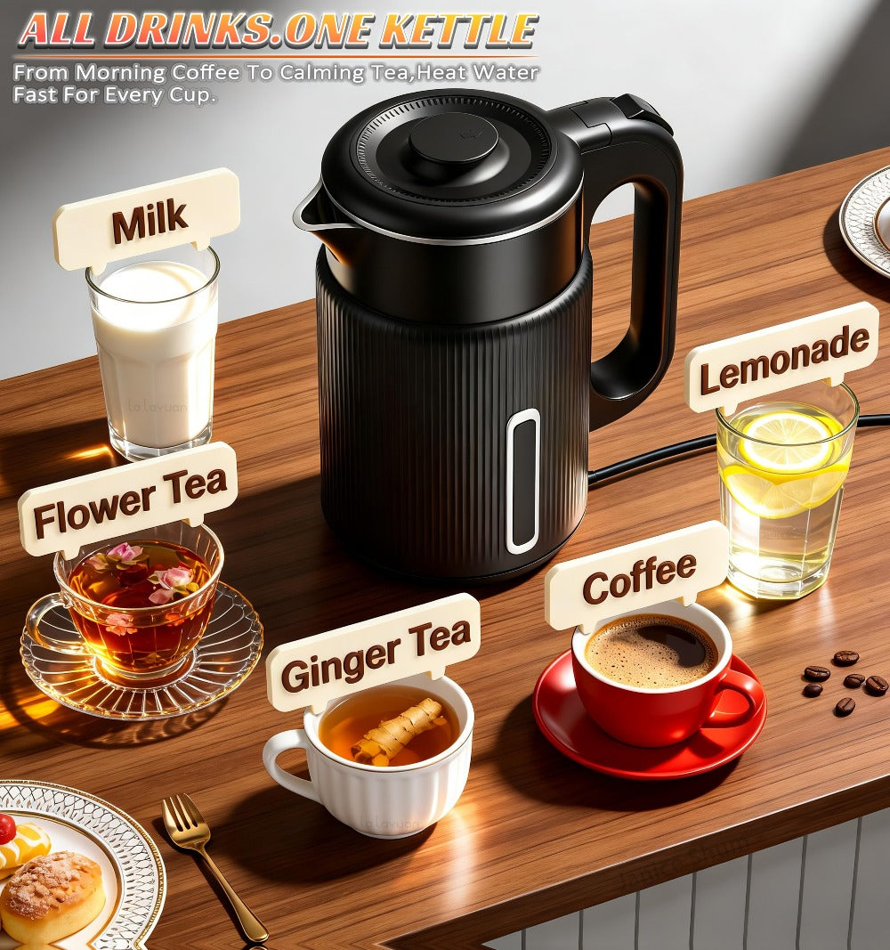 Electric Kettle 1000W Double Wall Stainless Steel ¨C 57.48oz 304 SS Hot Water Kettle with 360¡ã Rotary Base, LED Light, Auto Shut-Off & Boil-Dry Protection, Instant Water Warmer for Coffee & Tea ¨C Black