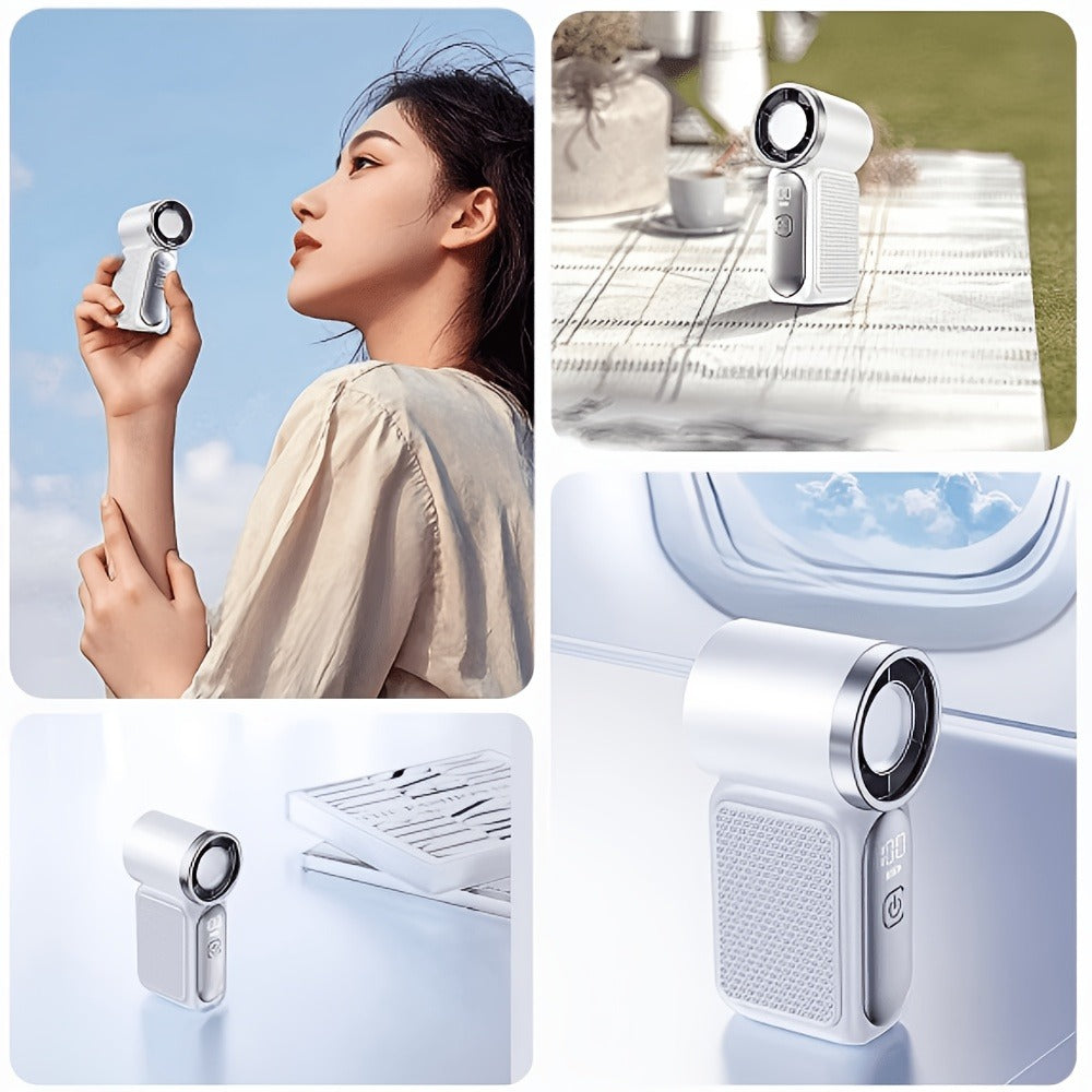 Turbine Fan Mini Handheld High Speed 100-Speed Wind Cannon USB Rechargeable Portable Outdoor Cooling Fan Compact Personal Fan for Travel Camping Sports
