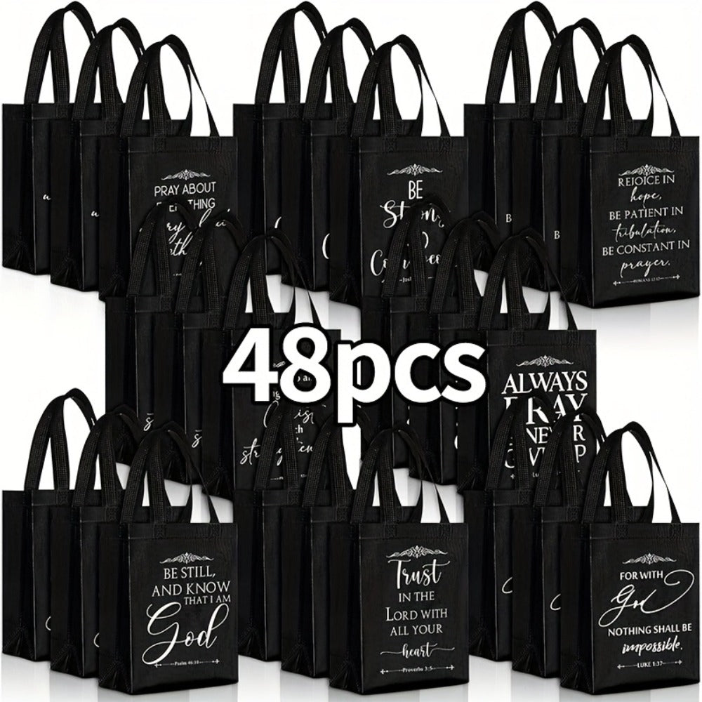 Christian Gift Bags Bulk with Handle ¨C 24/48 Pcs Bible Verse Religious Reusable Bags Medium Size for Church Visitors Baptism Wedding Party Favors Father¡¯s Day Black