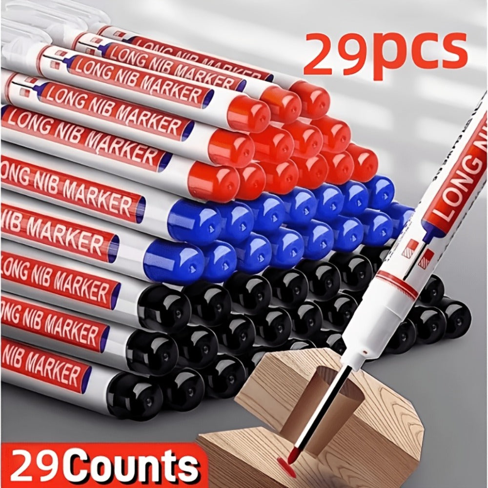 Deep Hole Marking Pens 29 Pack ¨C Long Point Oil-Based Woodworking Markers, Multi-Color Red Blue Black Pencils for Wood, Ceramic, Tile & Bathroom Installation, Carpenter Marking Tool Set