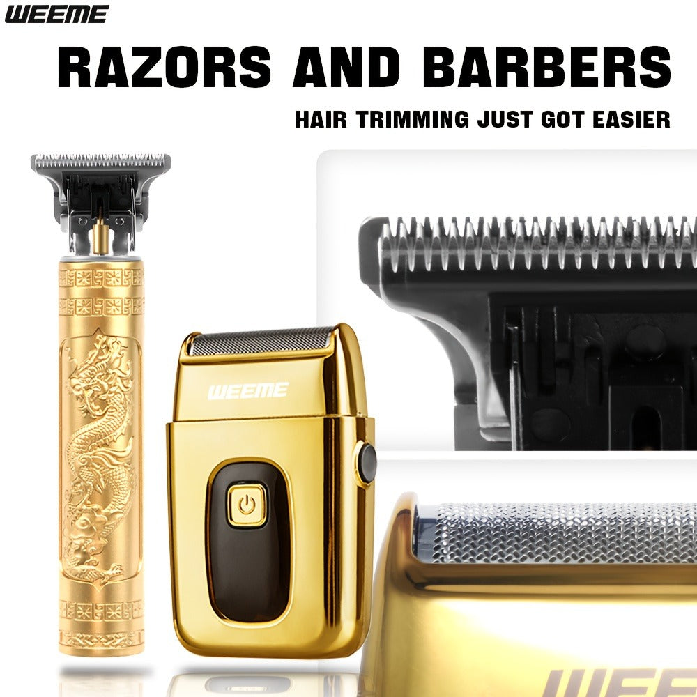 Men's Electric Hair Trimmer and Beard Trimmer 2-Piece Set Cordless Hair Clipper Short Beard Shaver for Haircut Shaving Styling Home Car Travel Use