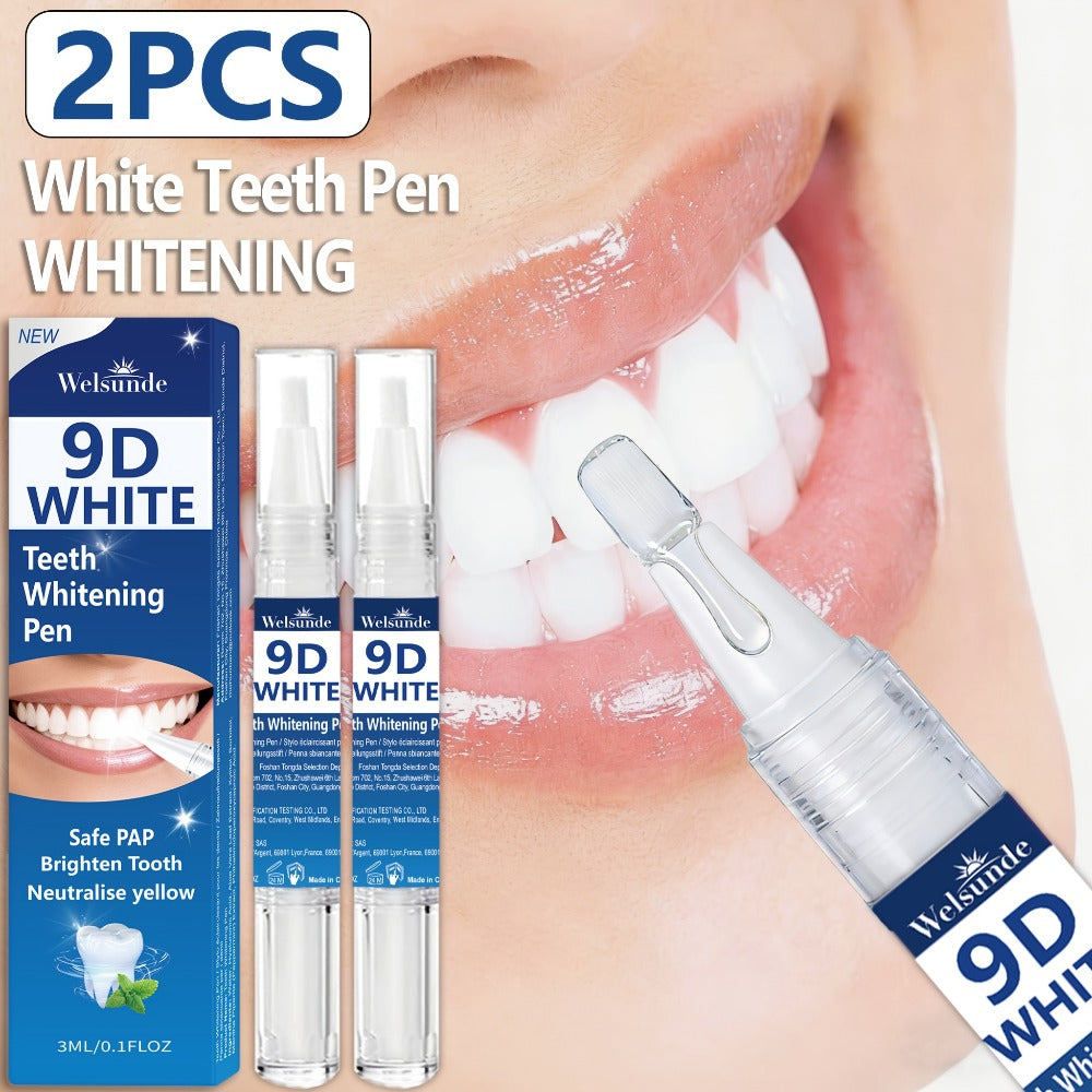 Teeth Whitening Pen 2pcs 9D Powerful Whitening Neutralize Yellow Stains Brighten Teeth Gum Care No Rinse Easy Application for Home Travel Oral Care