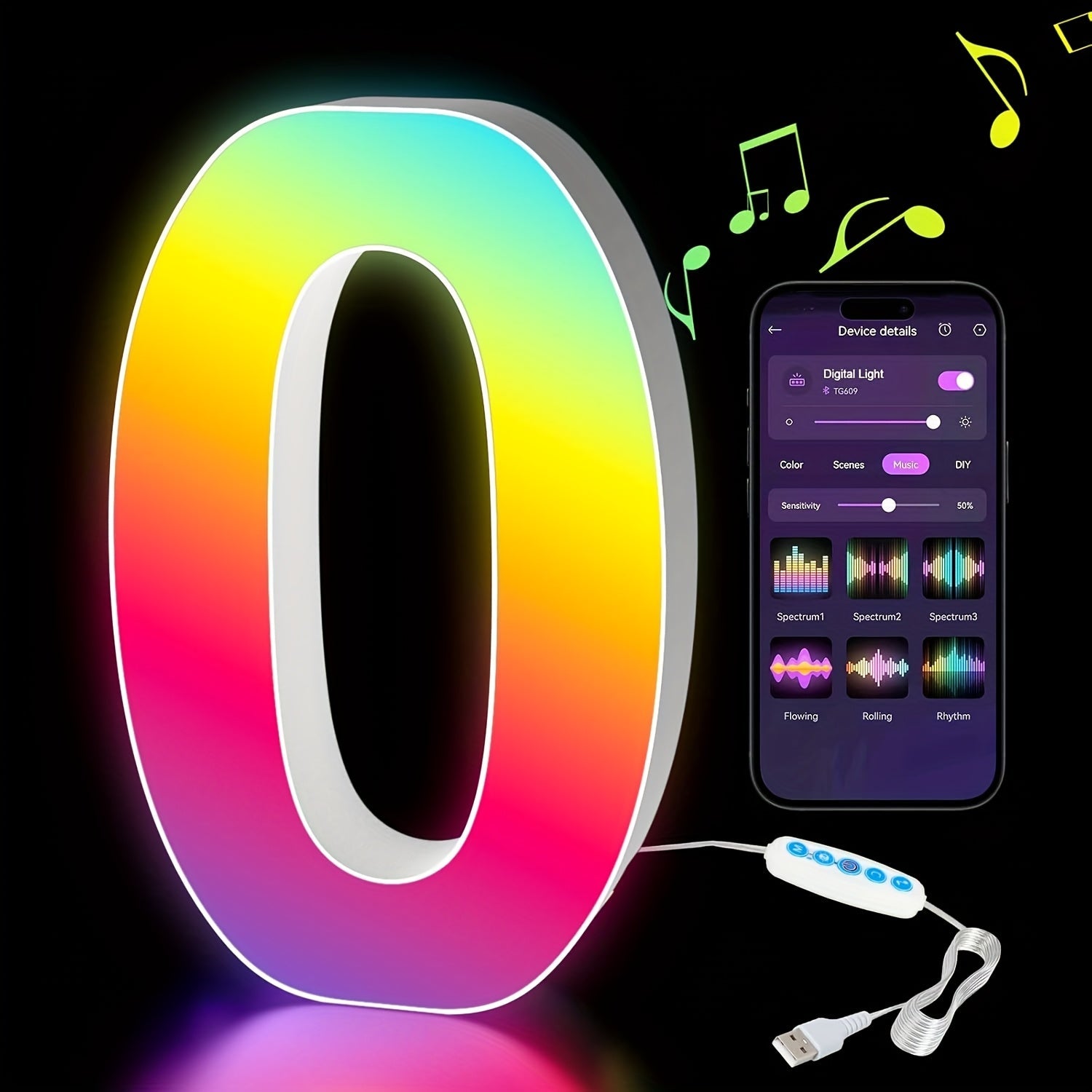 LED Letter Lights Music Sync - Colorful Flashing Marquee Alphabet Lights for Room Decor, Party, Bedroom, Festival & Camping, Numbers 0-9 & A-Z & Symbols Available, Night Light Wall Decoration