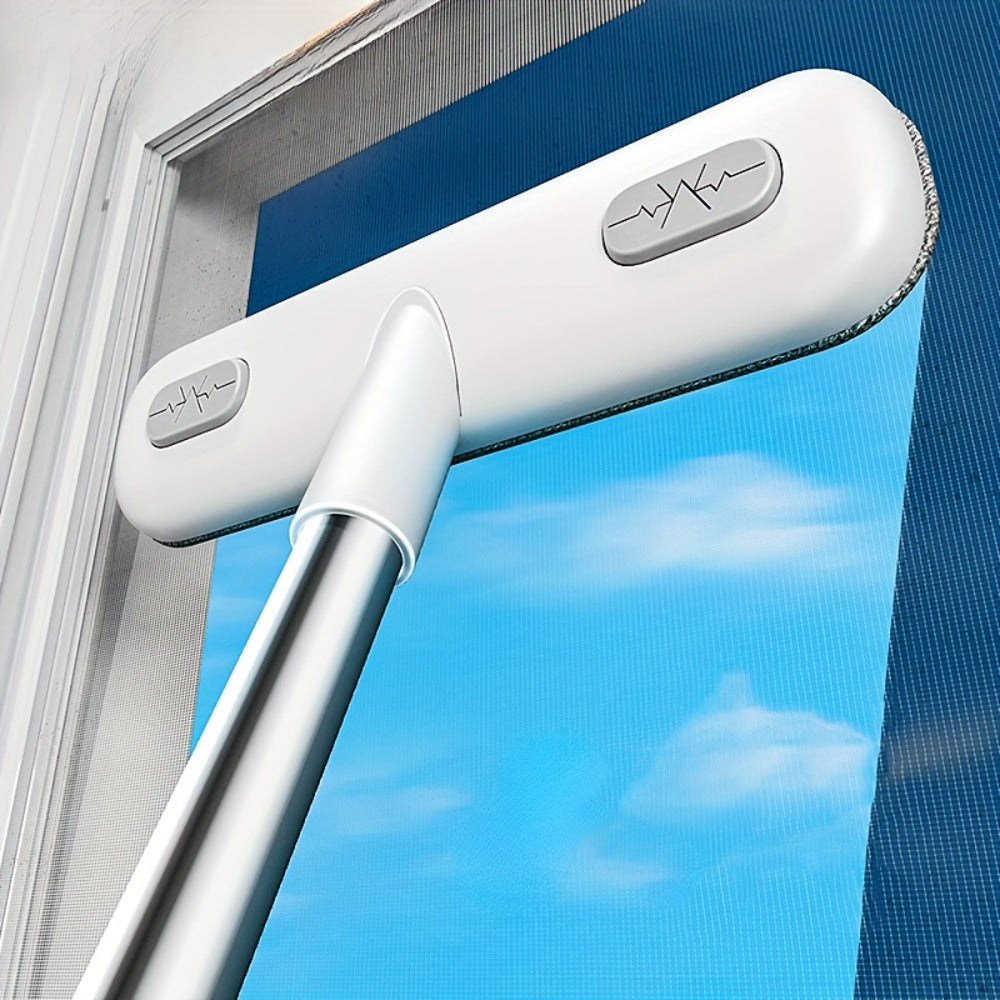 Window Cleaning Brush with Telescopic Handle and Holder - Magic Multi-Surface Door & Window Cleaner Tool, Pet Hair Remover, Household Cleaning Supplies for Home, Car, Glass, Screen & Blinds