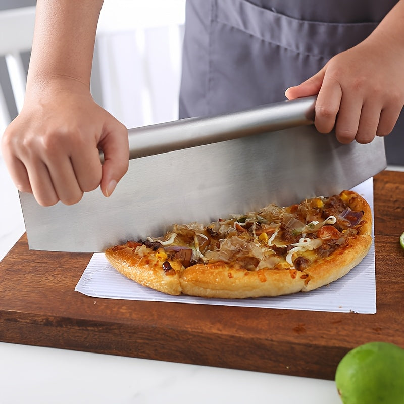 Mezzaluna Rocker Knife Stainless Steel Half Moon Blade with Knife Cover, Rocking Pizza Cutter, Herb Mincer, Cheese Slicer, Cake & Dough Cutter, Versatile Baking & Kitchen Chopper Tool