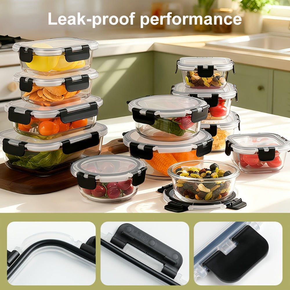 Glass Food Storage Containers with Lids Set of 12, Airtight Leak-Proof Meal Prep Containers, Microwave Oven Freezer Dishwasher Safe Bento Boxes for Pantry Kitchen Organization