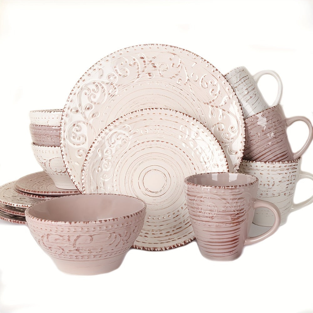 16-Piece Ceramic Dinnerware Set Service for 4 ¨C Stoneware Plates Bowls Mugs Chip Scratch Resistant Dishwasher Microwave Safe Holiday Gift