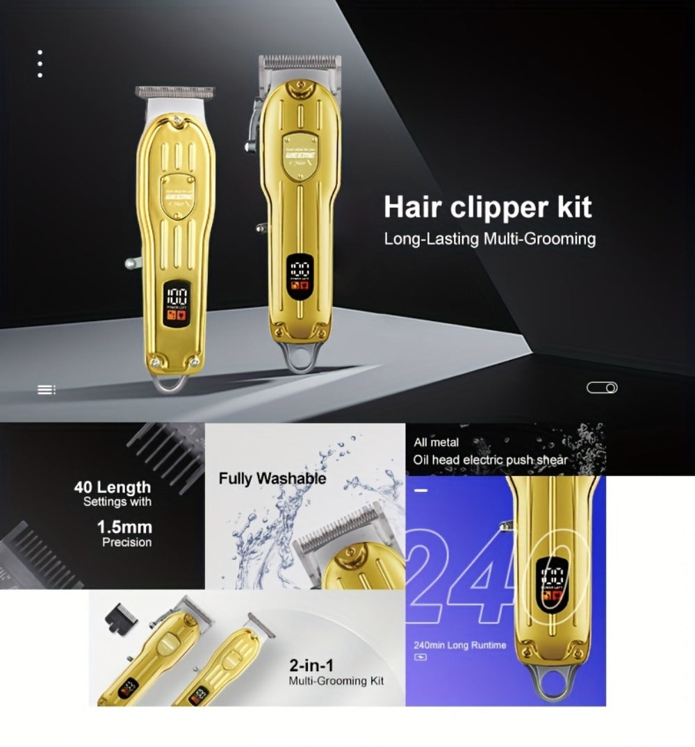 Hair Clipper & Beard Trimmer Combo Set - WEEME 2-in-1 Cordless Rechargeable Electric Hair Cutting Kit for Men, Professional Grooming Set with Trimmer, Father's Day Gift for Men, Golden & Silver