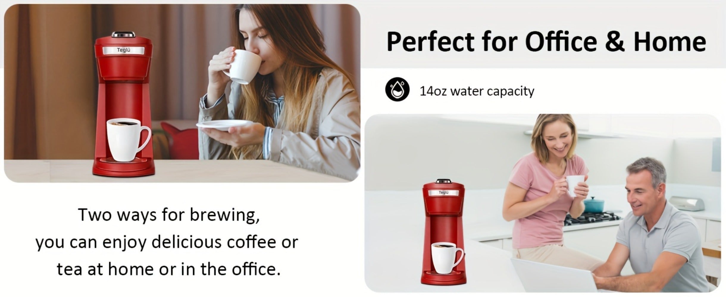 Single Serve Coffee Maker 2-in-1 for K-Cup Pods and Ground Coffee One-Button Operation 6-14oz Brew Sizes Auto Shut-Off Stainless Steel Drip Coffee Machine Blue Black Red Grey