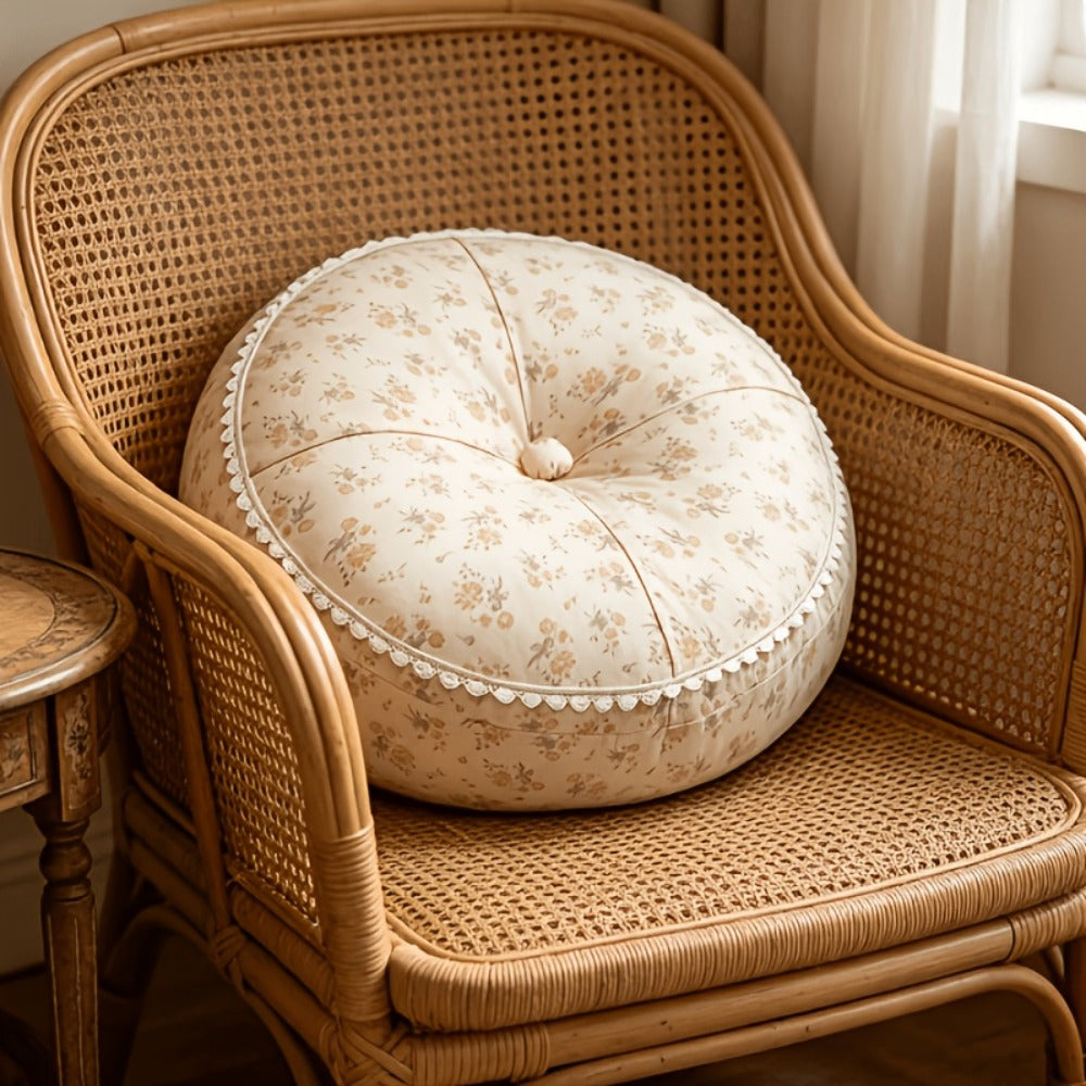 Round Floor Cushion Floral Tatami Seat Cushion for Living Room Bedroom Window, Boho Meditation Pillow for Reading & Yoga, Rustic Style Decorative Floor Pillow, Available in Green, Pink, Tangerine